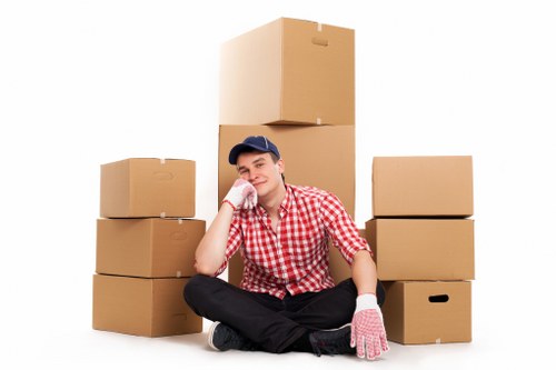 Prepared household boxes and furniture ready for a Brompton moving day